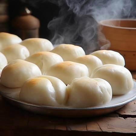 馒头表面微微焦黄，诱人食欲